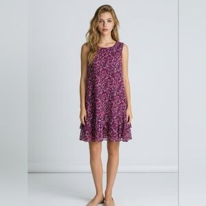 Lauren Ralph Lauren Floral Ruffle-Hem Mini Dress in Purple Mix Size 12